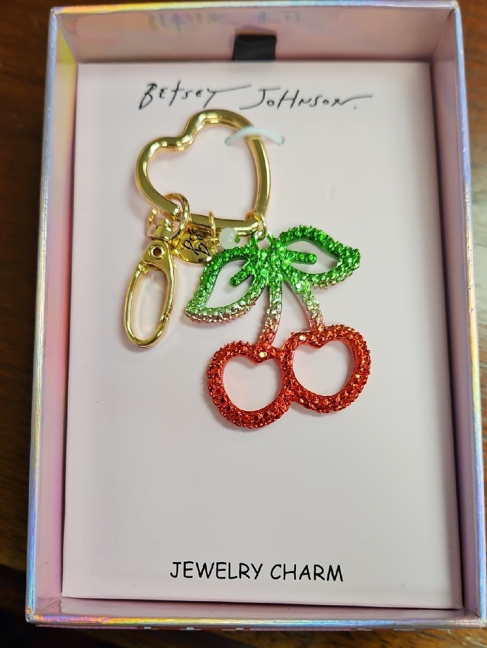 Betsey Johnson Red & Green Glitter Cherry Keychain
